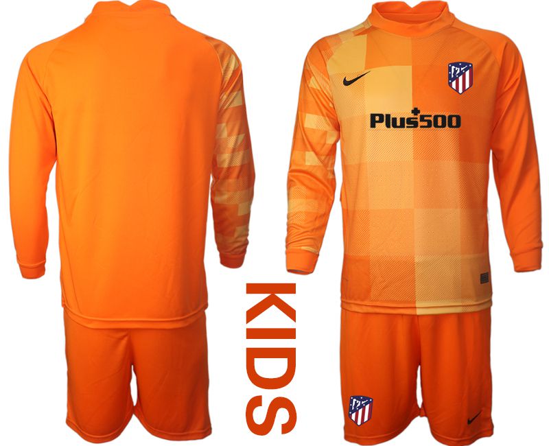 Cheap Youth 2021-2022 Club Atletico Madrid oragne red goalkeeper long sleeve blank Soccer Jersey
